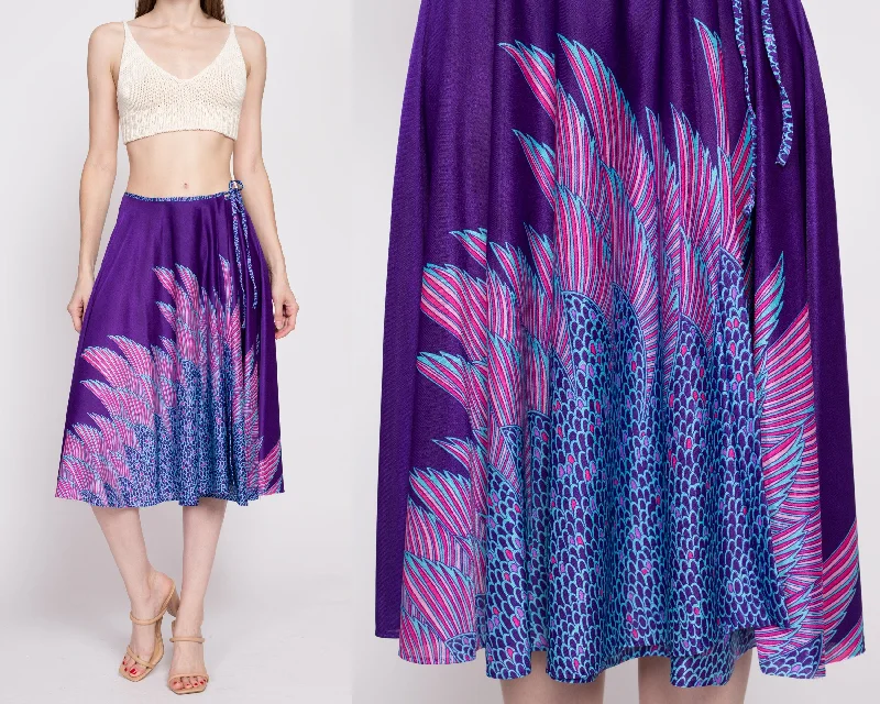 70s Sirena Royal Purple Deco Wrap Skirt - Medium corduroy skirt textured