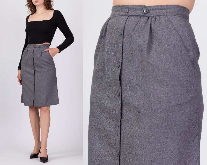 80s Grey Button Up Midi Skirt - XS to Small, 25" athletic skirt fit