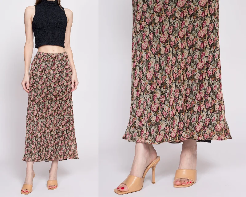 90s Floral Grunge Mid Rise Maxi Skirt - Medium wool skirt warm