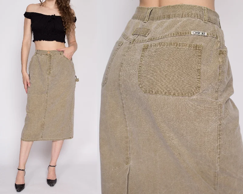 90s Olive Khaki Midi Carpenter Skirt - Medium, 28" wool skirt sturdy