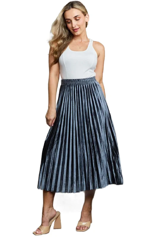 Accordion Pleated Flowy Midi Skirt wool skirt sturdy