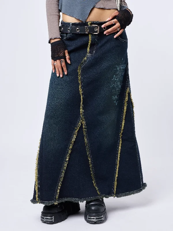 Alexis Lined Denim Maxi Skirt leather skirt modern