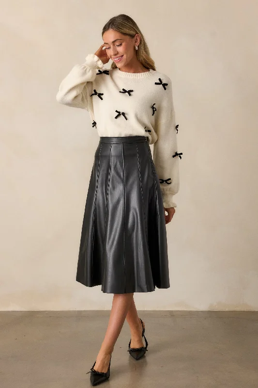 Captured By The Night Black Faux Leather Midi Skirt linen skirt light