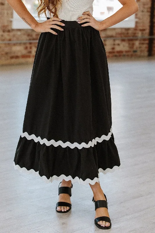 SALE - Carmen Contrast Trim Maxi Skirt | S-XL ruffled skirt detail