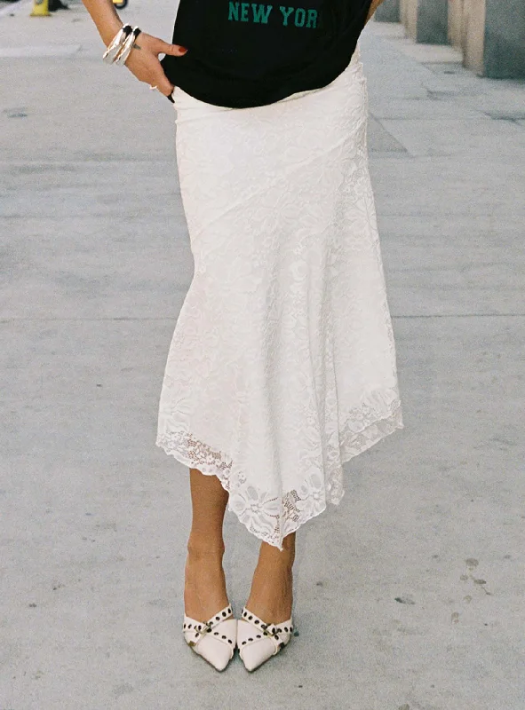 Cattanio Lace Midi Skirt White denim skirt fashionable