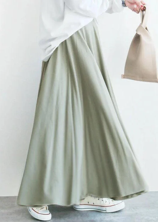 Elegant Light Green Wrinkled Exra Large Hem Cotton Skirt Spring velvet skirt plush