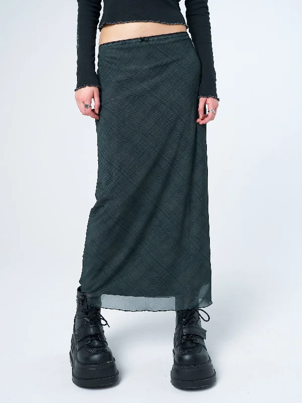 Elena Green Checked Mesh Maxi Skirt cashmere skirt rich