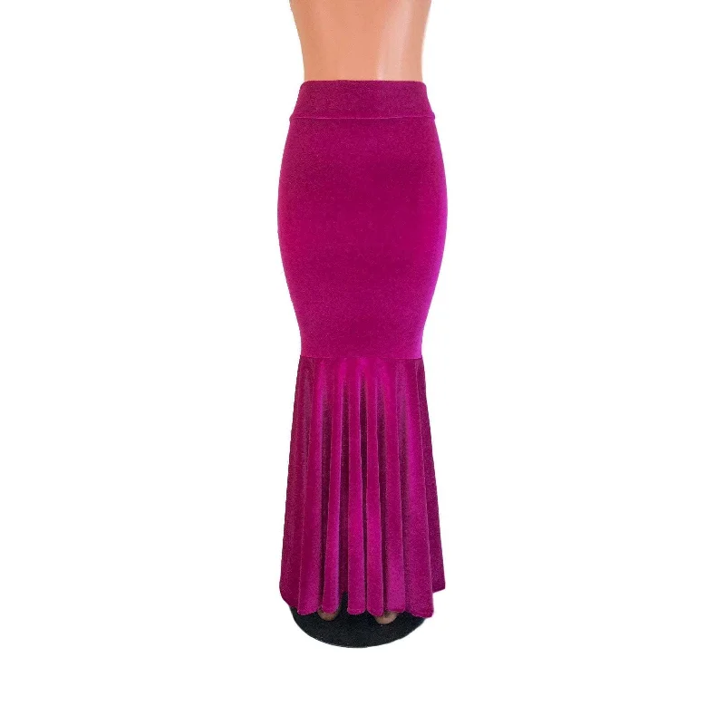 Long Mermaid Skirt - Fuchsia Pink Velvet Fit n Flare Maxi Skirt corduroy skirt cozy