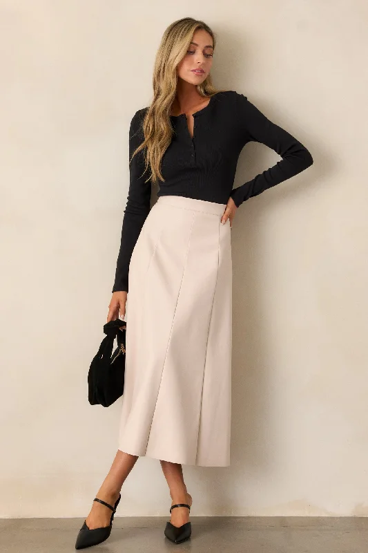 Harvested Hues Ecru Beige Faux Leather Midi Skirt pencil skirt chic