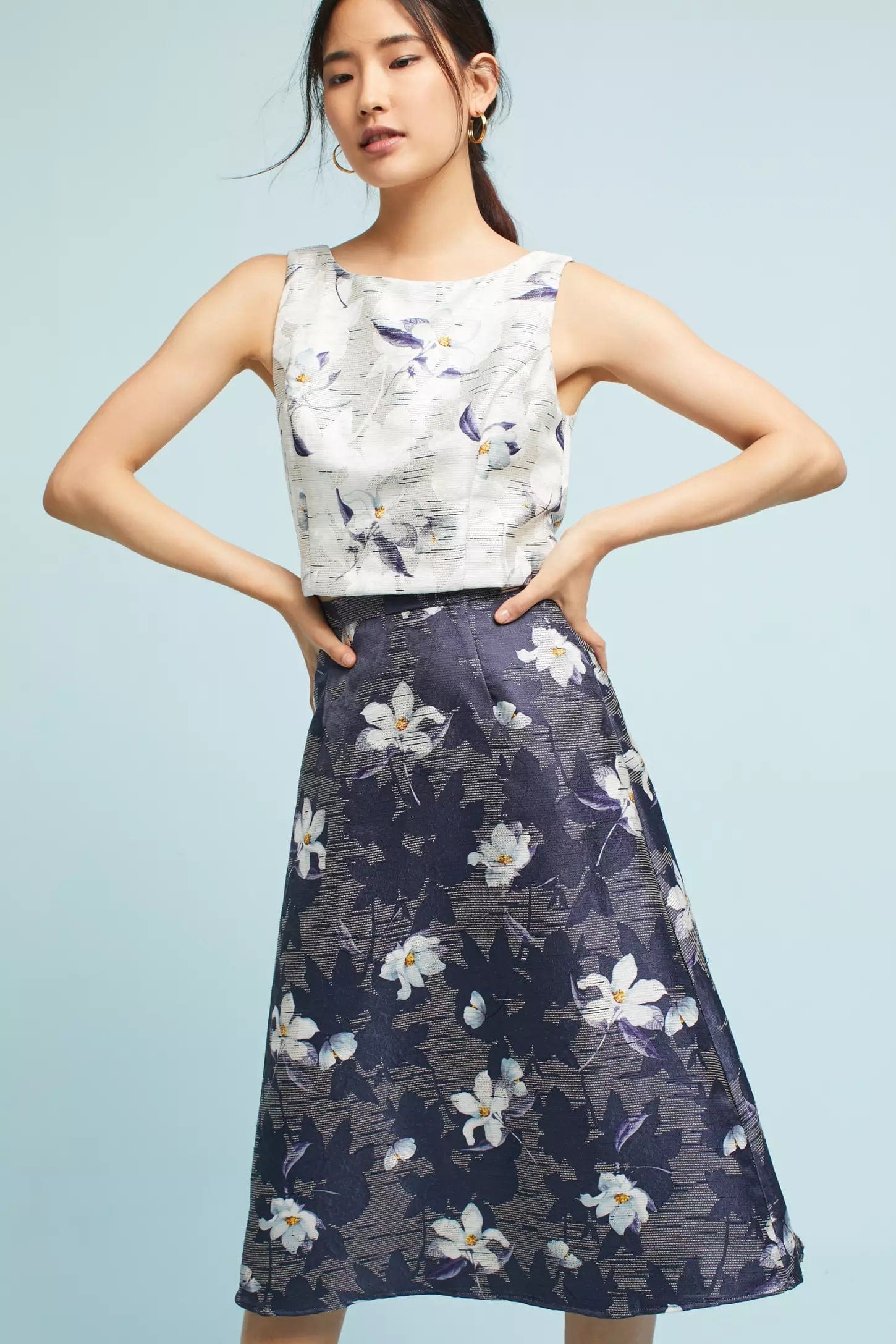 Jacquard Floral MIdi Skirt chiffon skirt flowing