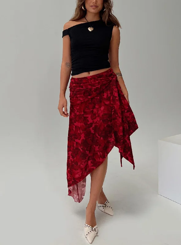 Kokoro Midi Skirt Pink Floral linen skirt relaxed