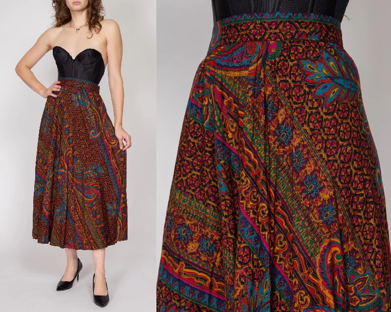 Large 80s Baroque Jewel Tone Floral Maxi Skirt leather skirt sleek