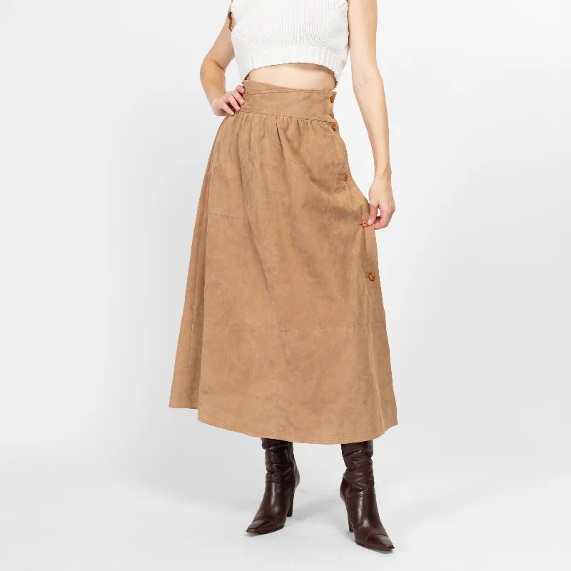 Large 80s Boho Tan Ultrasuede Maxi Skirt leather skirt durable