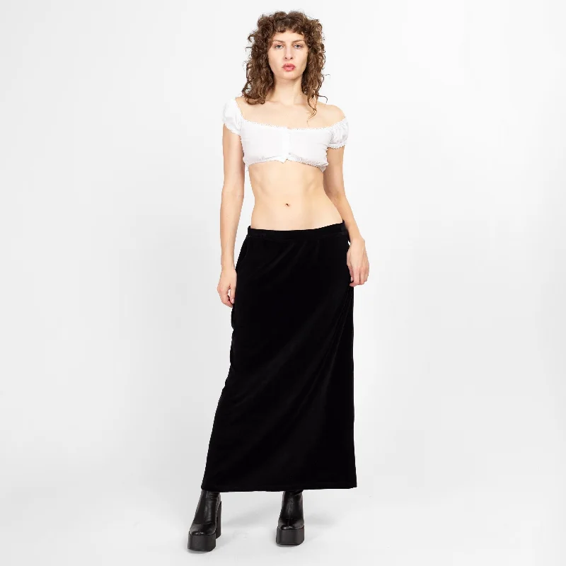 Large 90s Minimalist Black Velvet Maxi Skirt chiffon skirt airy