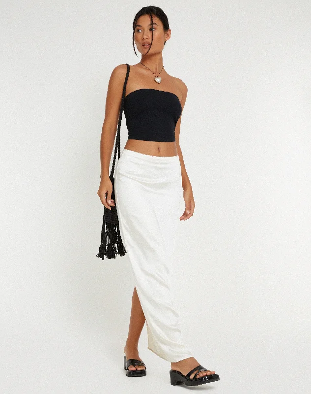 Layla Maxi Skirt in Satin Ivory floral skirt print