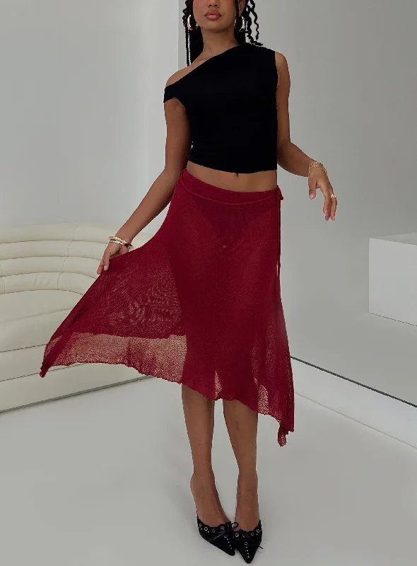 Leysa Midi Skirt Red lace skirt romantic