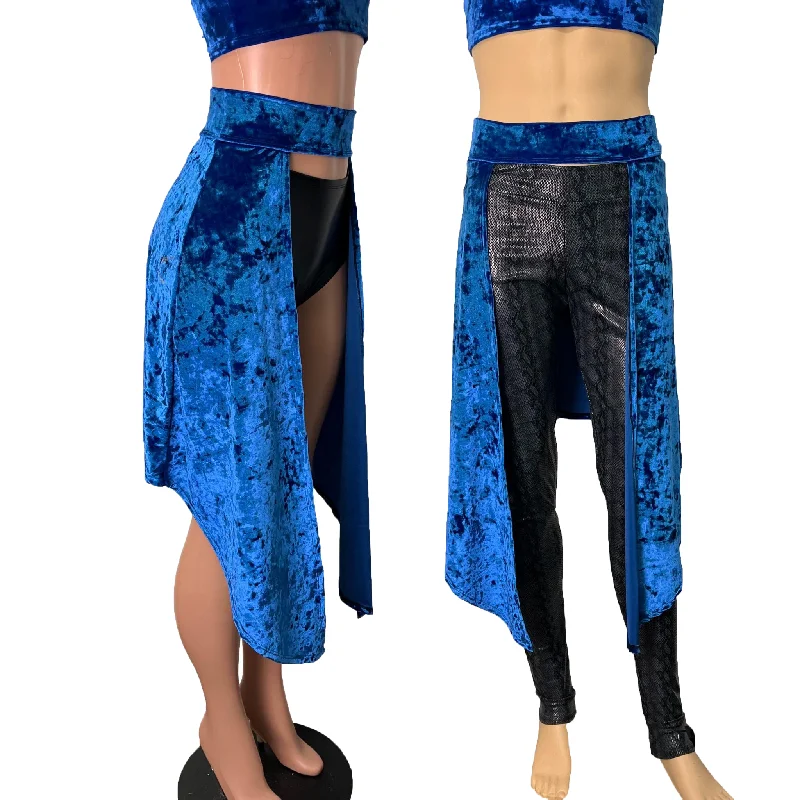 Long Cape Skirt - Royal Blue Crushed Velvet - Unisex Men/Women Open-Front Skirt cashmere skirt fine