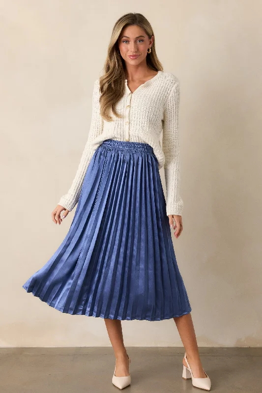 Lost In The Stars Dusty Blue Pleated Midi Skirt leather skirt sleek