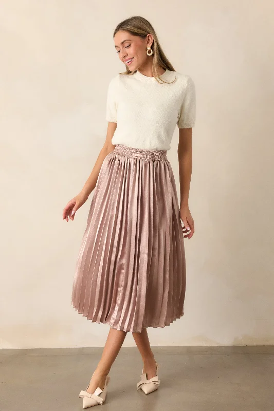 Lost In The Stars Rose Gold Pleated Midi Skirt wool skirt warm