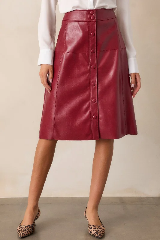 Make It Count Burgundy Faux Leather Midi Skirt vintage skirt charm