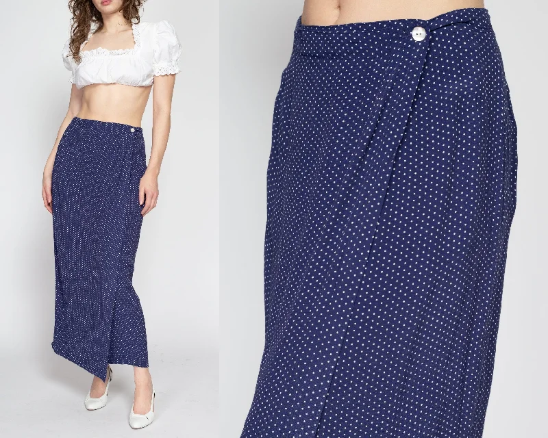 Medium 90s Gap Navy Blue Polka Dot Maxi Wrap Skirt 28.5" wrap skirt elegant