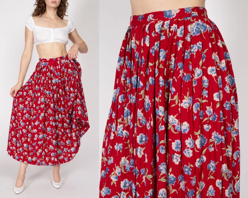 Medium 90s Ralph Lauren Red Floral Rayon Maxi Skirt denim skirt classic