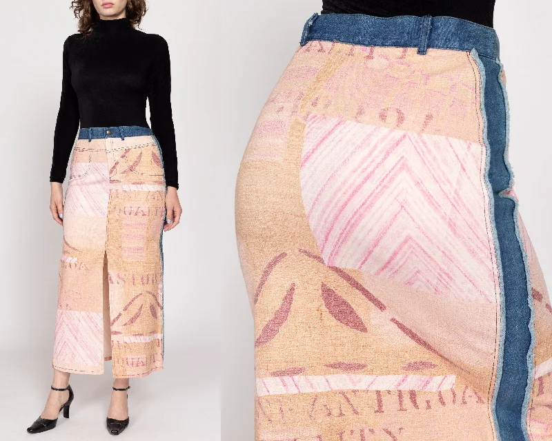 Medium 90s Y2K Feedsack Print Denim Maxi Skirt mini skirt trendy