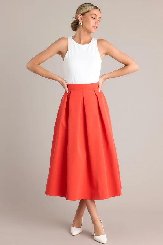 Memories in Focus Tomato Red Midi Skirt leather skirt sleek