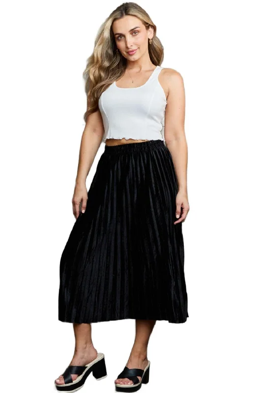 Ninexis Accordion Pleated Flowy Midi Skirt denim skirt fashionable