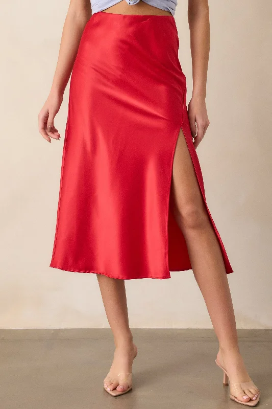 Park Avenue Glam Red Satin Midi Skirt corduroy skirt comfortable