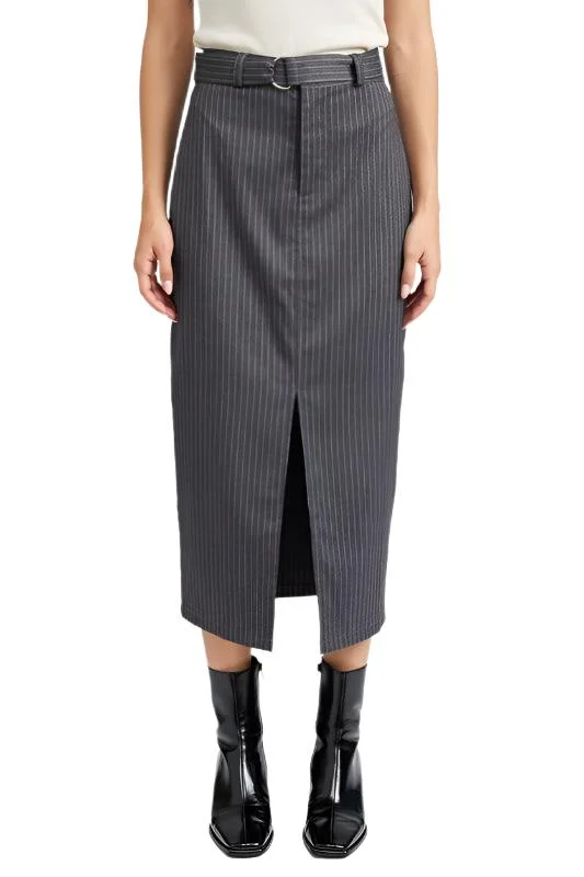 Heather Gray Pinstripe Midi Skirt pencil skirt chic