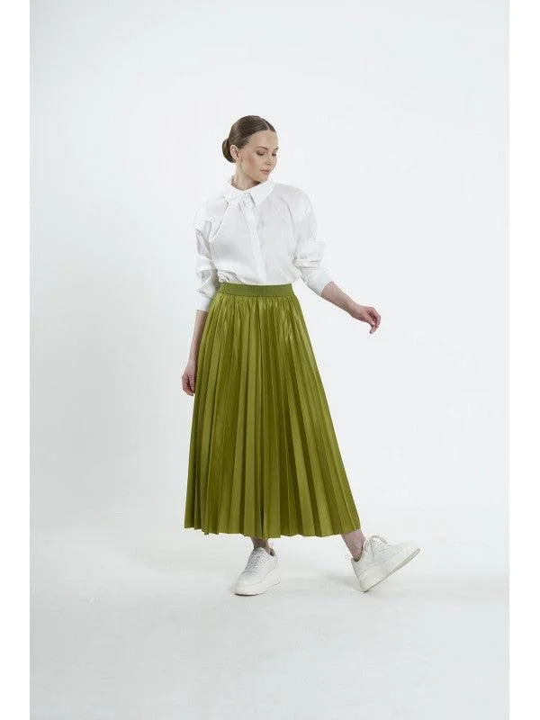 PLEAT LAD FAS SKIRT YELLOW GREEN 4203-17 HE denim skirt classic