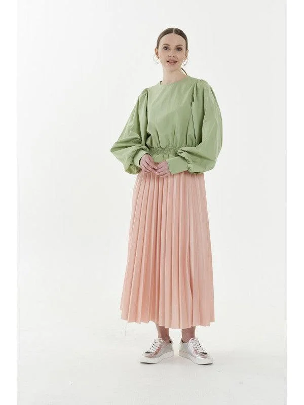 PLEAT LAD FAS SKIRT SALMON PINK 4203-12 HE velvet skirt plush