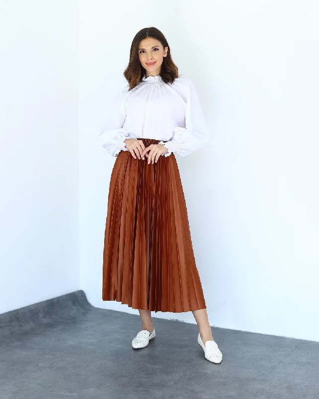 PLEAT LAD FAS SKIRT BROWN 4203-09 corduroy skirt comfortable