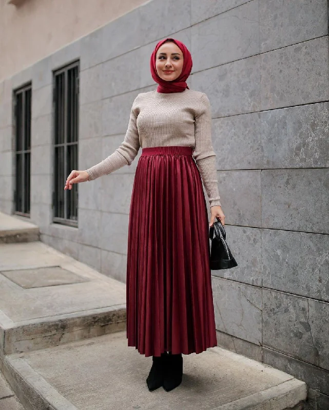 PLEAT LAD FAS SKIRT IN WINE 4203-12HE linen skirt relaxed