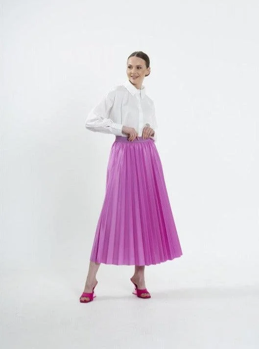 PLEAT LAD FAS SKIRT PINK VIOLET 4203-13 HE leather skirt sleek