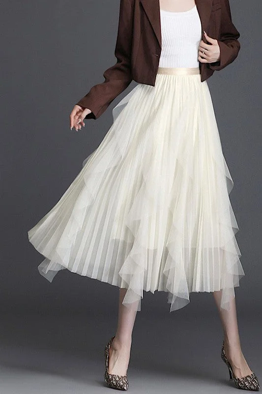 Pleated chiffon midi skirt cashmere skirt plush