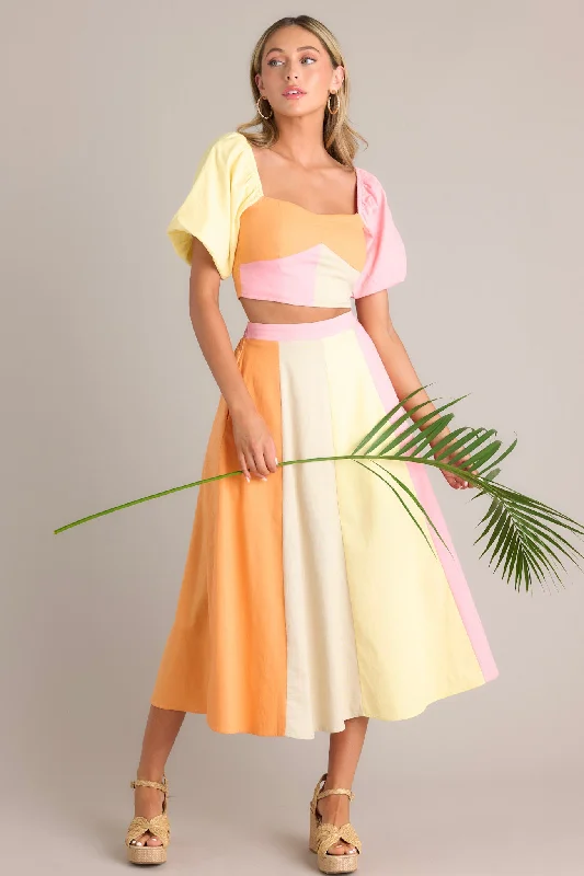 Sherbet Dreams Pastel Multi Midi Skirt spandex blend skirt