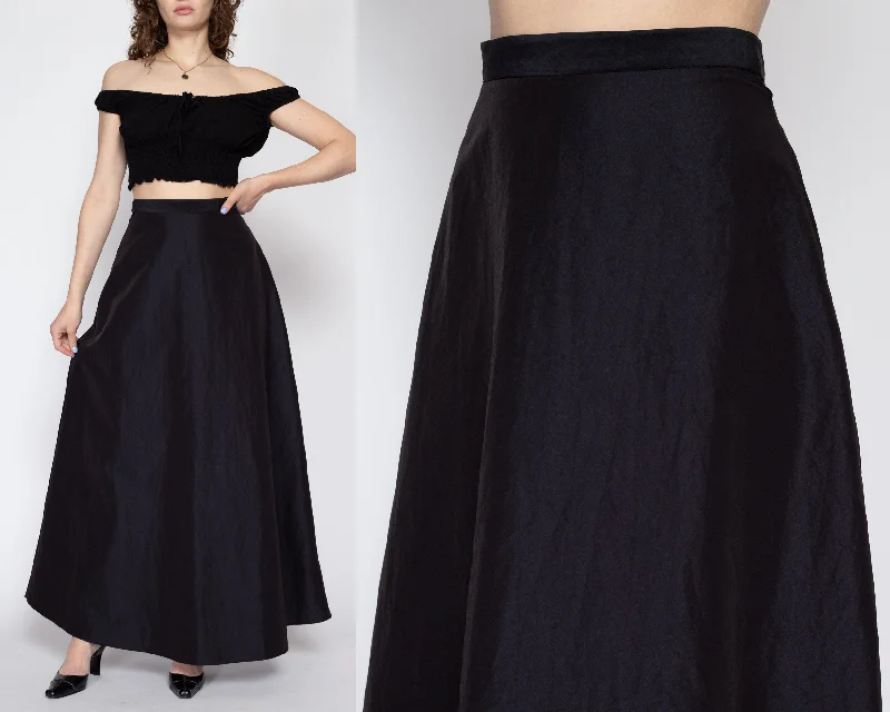 Sm-Med 90s Formal Black Taffeta Maxi Skirt asymmetrical skirt cut