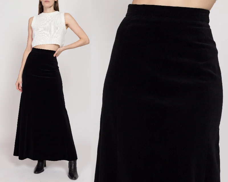 Small 70s Black Velvet Maxi Skirt 26.5" modal blend skirt