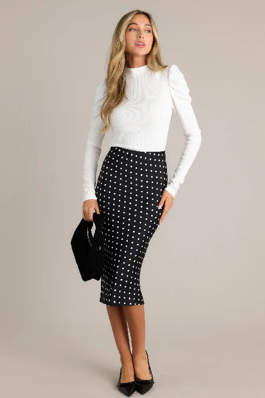 Speckled Splendor Black Polka Dot Midi Skirt leather skirt bold