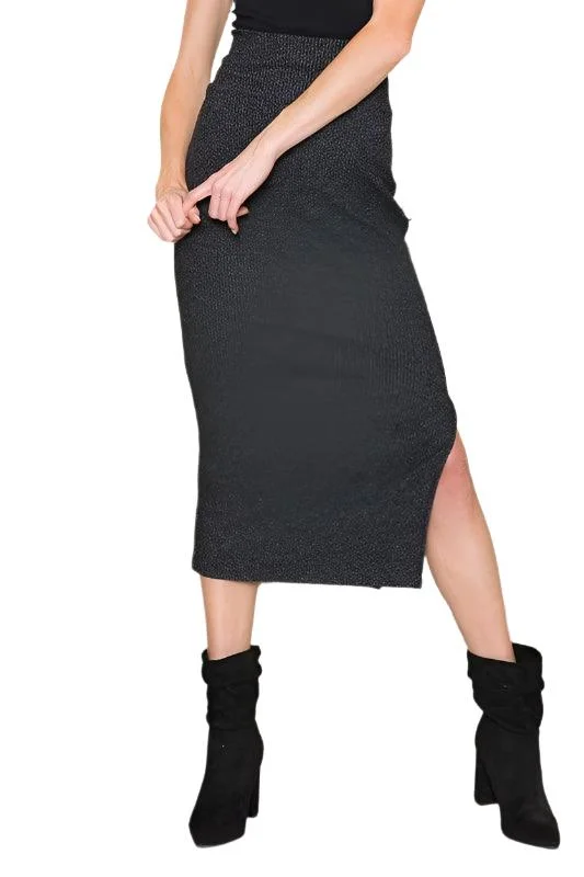 Strech Rib Skirt with Slit flowy skirt hem