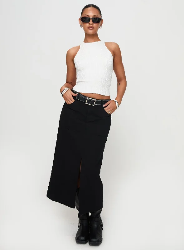 Sumac Midi Skirt Black zip skirt side