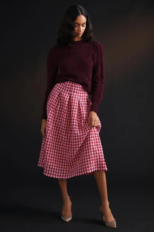 Textured Plaid Midi Skirt wool skirt thick