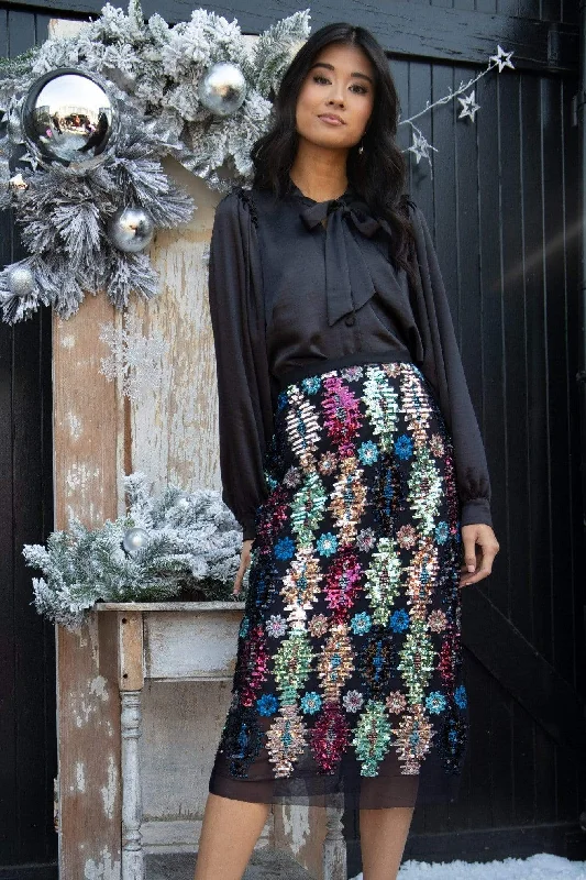 Tribal Shine Midi Skirt corduroy skirt cozy