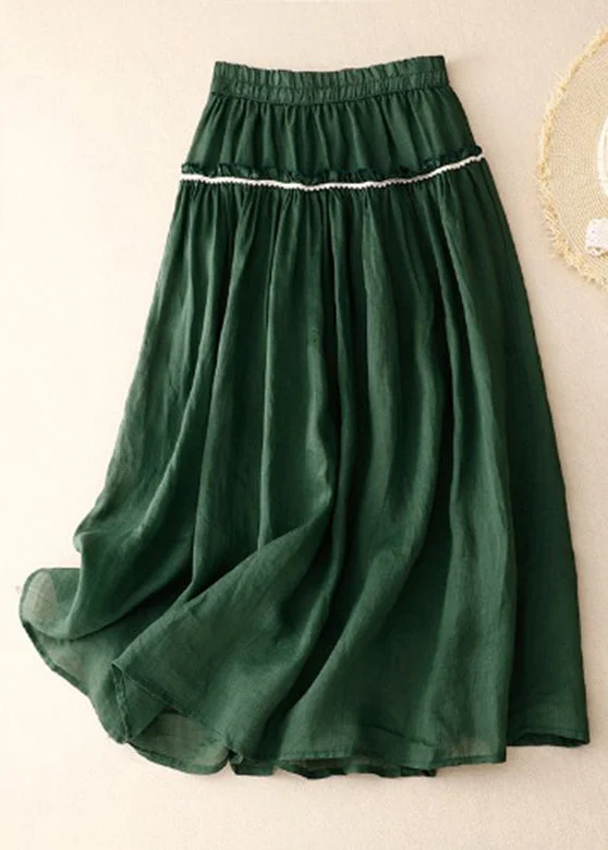 Unique Green Ruffled Patchwork Elastic Waist Skirt Summer breathable skirt fabric