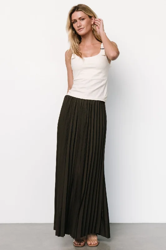 Vinny Pleated Maxi Skirt | Charcoal corduroy skirt cozy