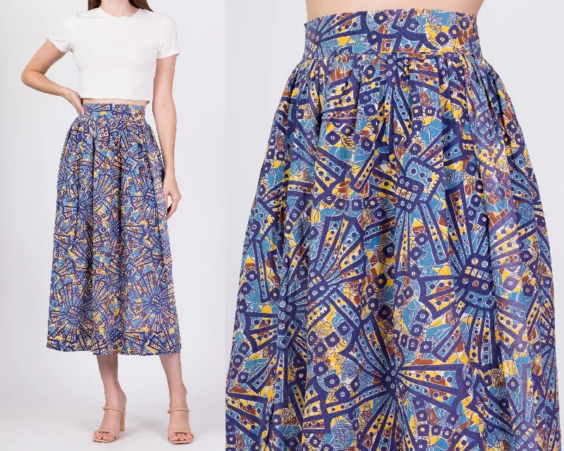 Vintage Boho African Wax Print Midi Skirt - Extra Small, 25" slim fit skirt