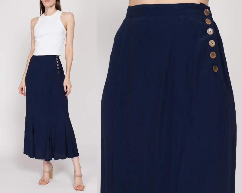 XS-Sm 90s Navy Blue Abalone Button Maxi Skirt athletic skirt fit