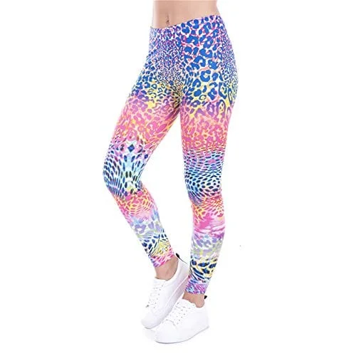 Middle Waisted Seamless Workout Leggings - Women’s Mandala Printed Yoga Leggings, Tummy Control Running Pants (Tiedye Leopard, One Size) Cozy Sweat-Wicking Leggings